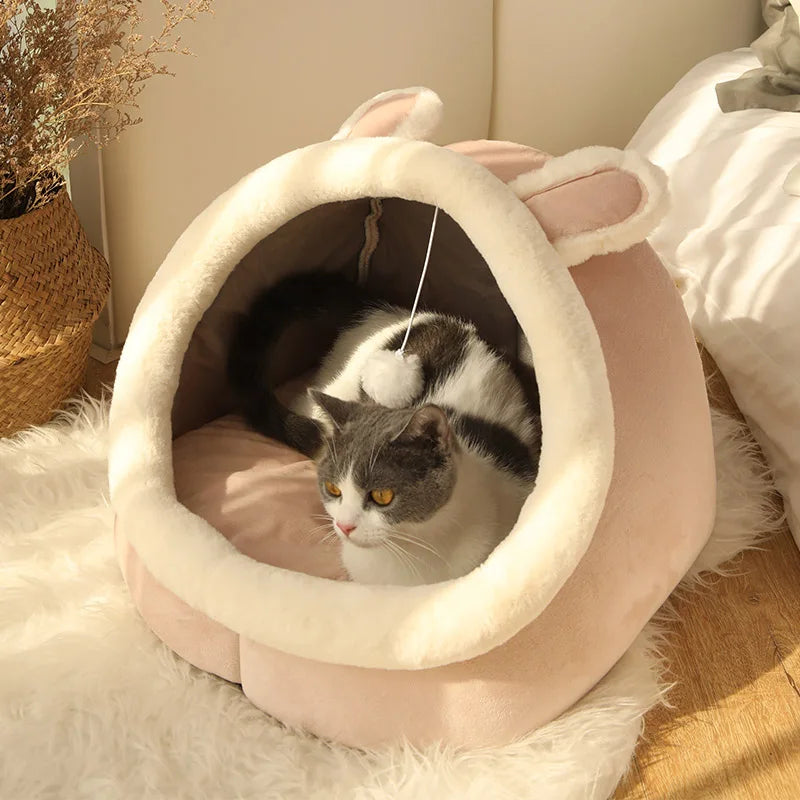 Lit pour chat sommeil profond – Panier pliable en forme de cartoon, lavable et ultra confortable