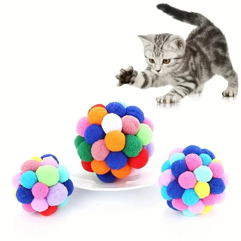 Lot de 3 jouets pour chat - ballon peluche, élastique ou en laine