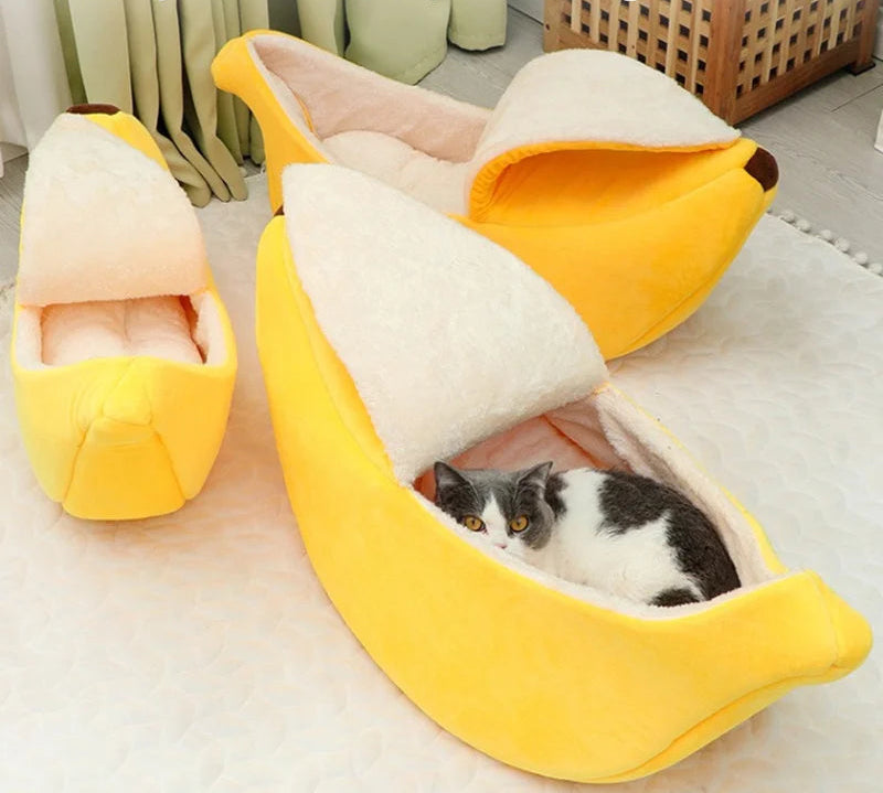 Lit pour chat en forme de banane – Panier mignon, chaud et confortable, idéal pour chatons