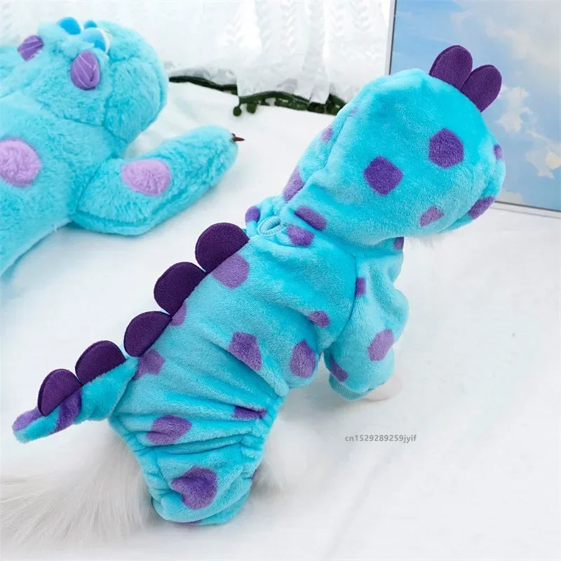 Manteau Chaud à Capuche Bleu Dinosaure pour Chats – Vêtement Automne/Hiver Épais pour Petits et Moyens Animaux