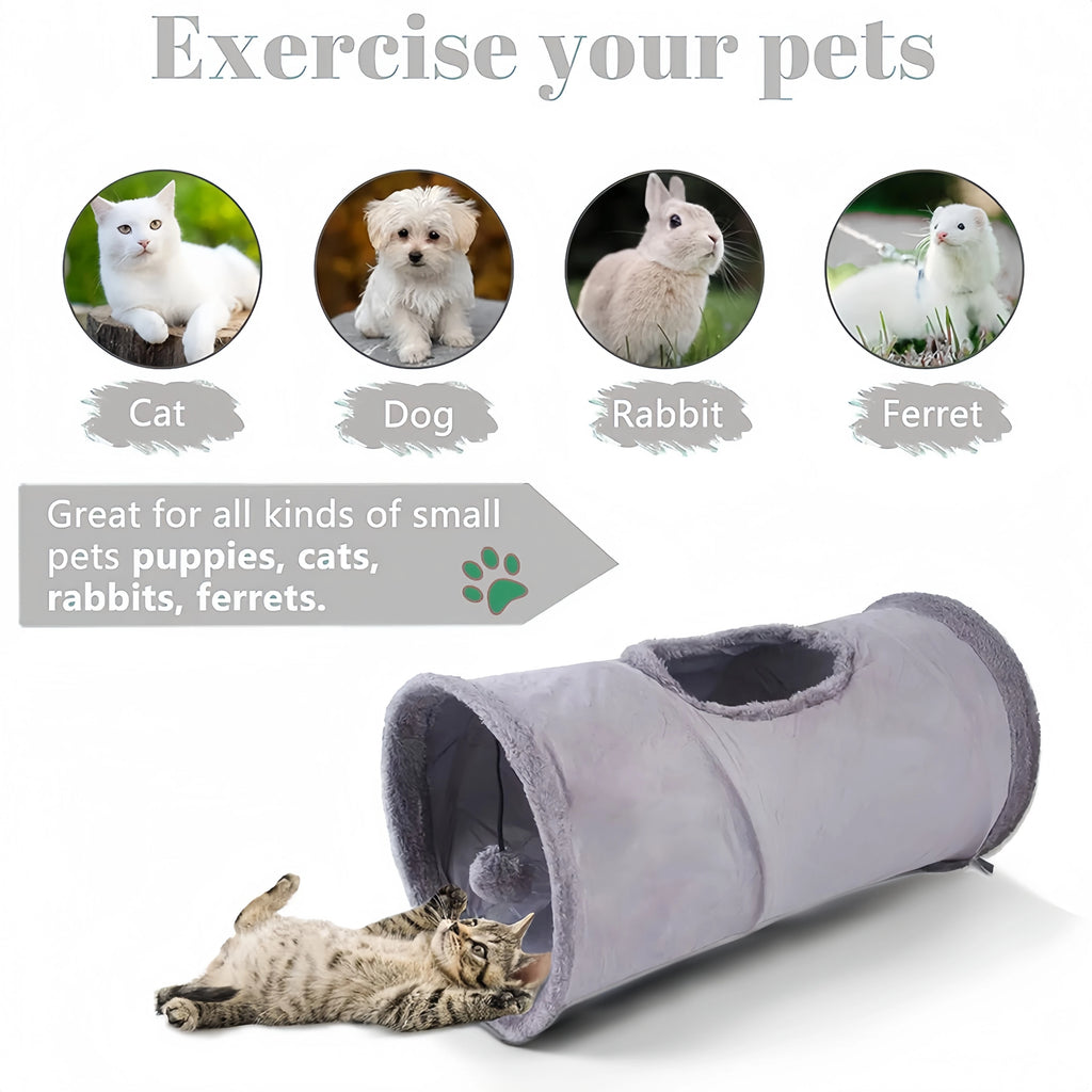 Tunnel d’hiver pliable pour chat – Jouet interactif de chasse et cachette en daim
