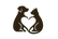 une silhouette stylisée combinant un chien et un chat, formant un cœur avec leurs corps/queues pour symboliser l’affection et le soin.